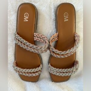 Women's Braided Sandals with Rhinestone Accents